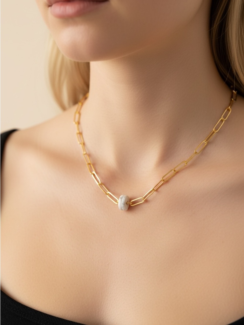 10/8 Gold Chain Necklace with White Stone Accent - Women Jewelry